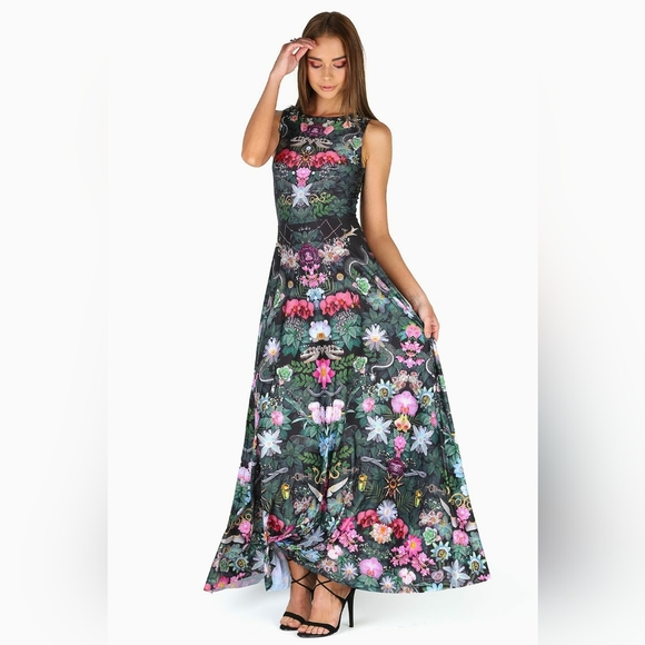 black midi ruffle dress Black MIDI DRESS  ELEGANT 3/4 SLEEVE A-LINE DRESS WITH ASYMMETRICAL RUFFLE HEM & TIE WAIST Black / 14
